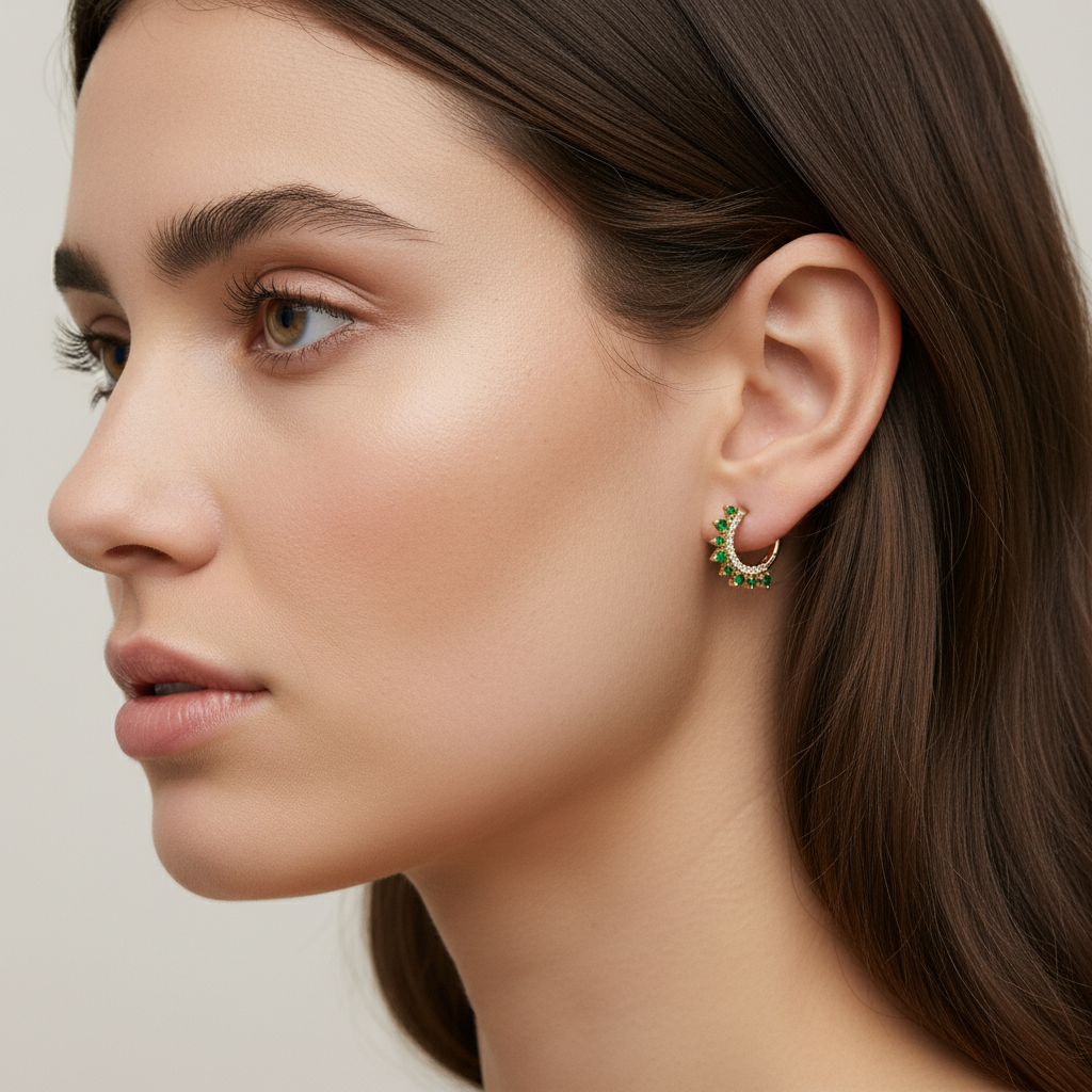 0,28 Karat Pırlanta Halka Küpe "Zümrüt"