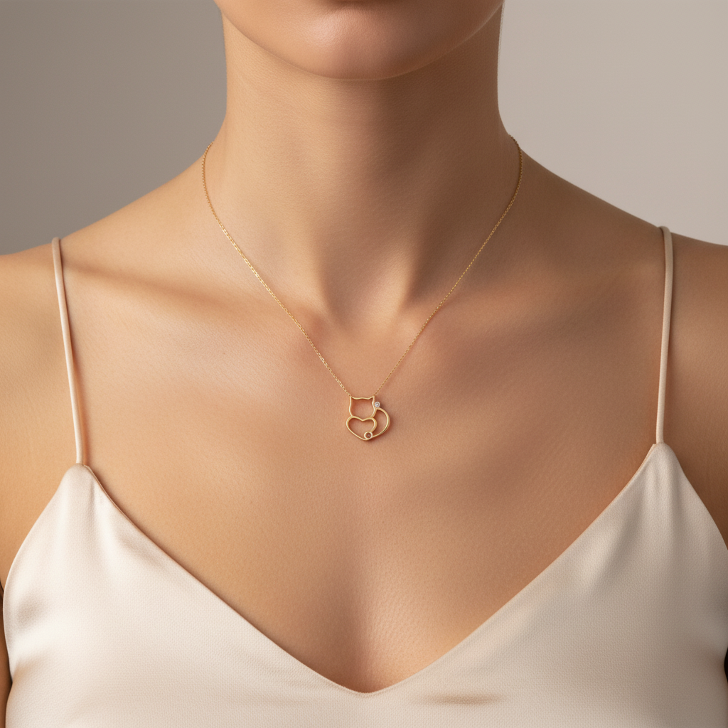 0,01 Karat Pırlanta Kolye "Kedi"