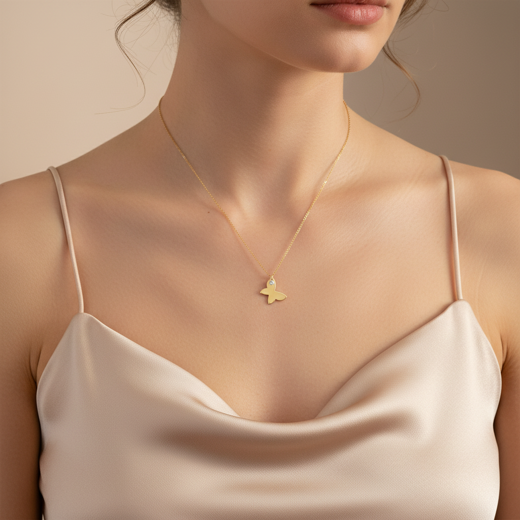 0,02 Karat Pırlanta Kolye "Kelebek"