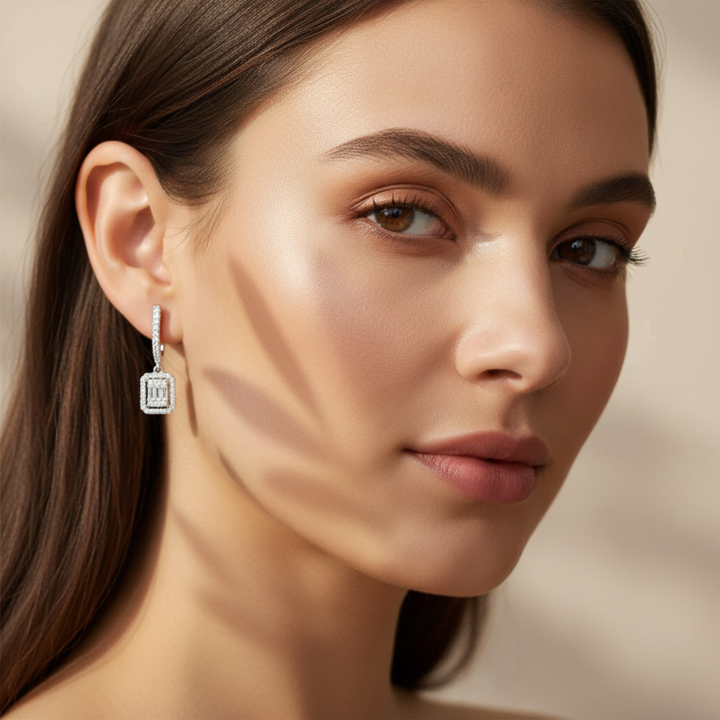 0,75 Karat Baget Pırlanta Küpe "EFZA"