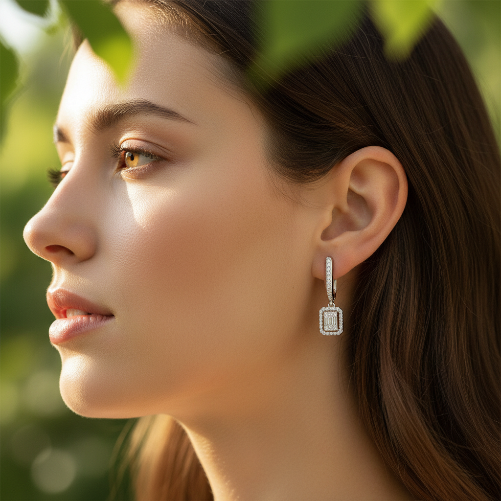 0,57 Karat Baget Pırlanta Küpe "EFZA"