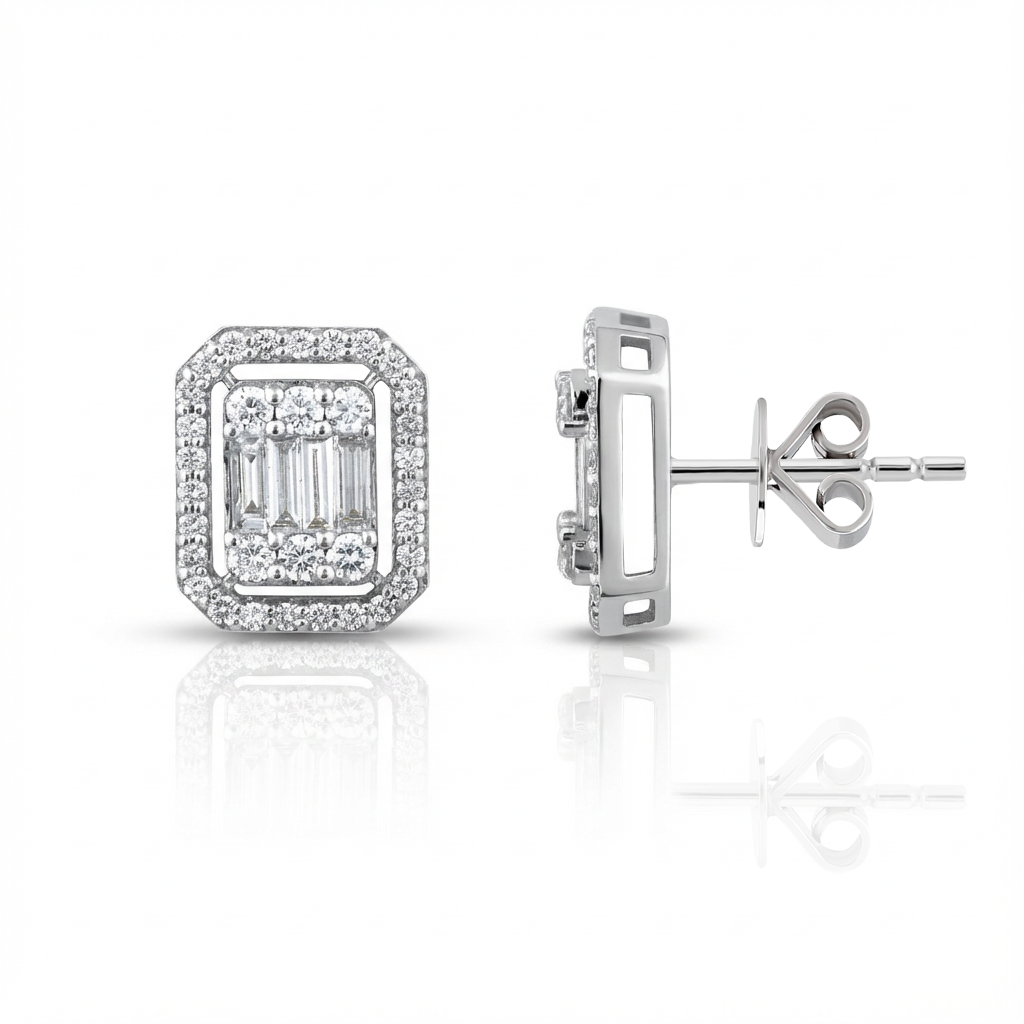 1,00 Karat Baget Pırlanta Küpe