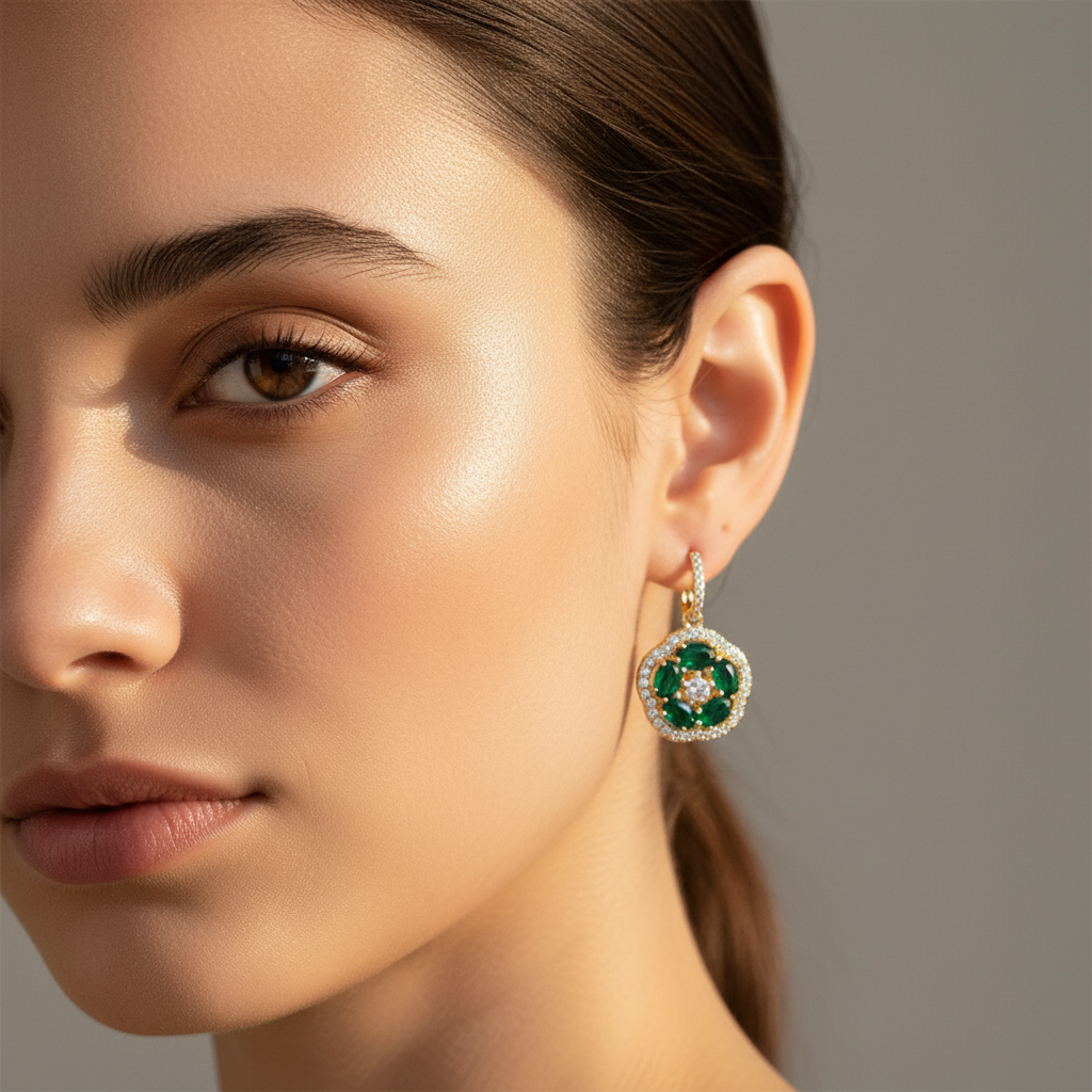 5,28 Karat Pırlanta Zümrüt Küpe